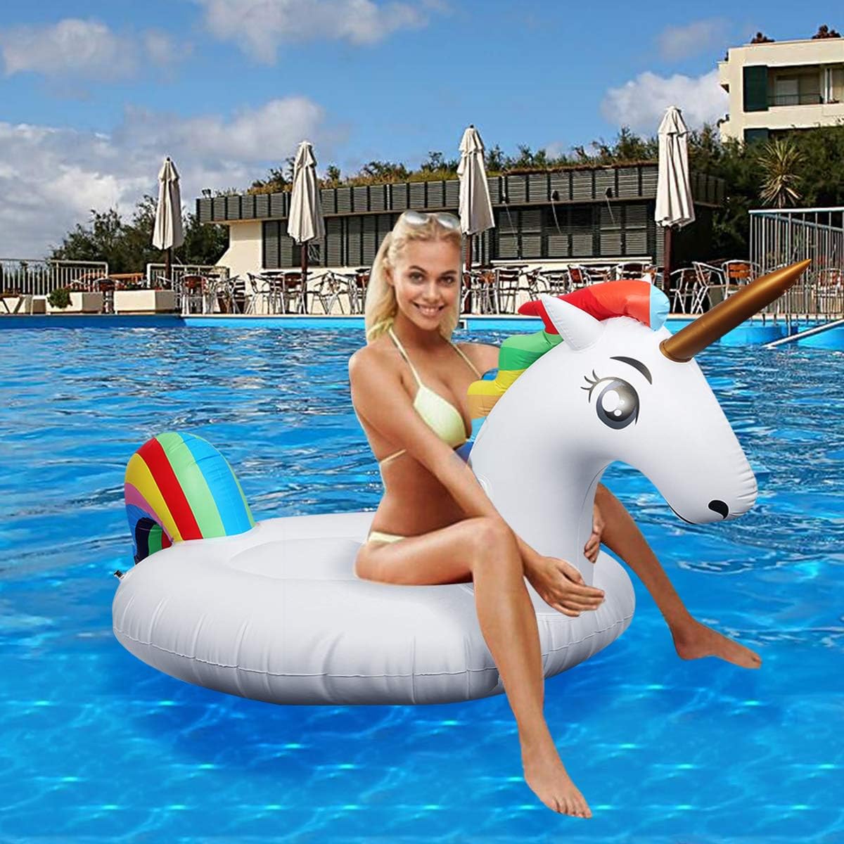 Inflatable Unicorn Floats Bed Pool Floating Raft PVC Inflating Airbeds Water horse Unicorn for Beach Pool Inflating Airbeds Toys (Large)