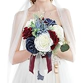HOMENERGY Wedding Bouquets for Bride - Artificial Bridal Bouquets Pre-Made Roses Flower Bouquets for Vintage Wedding or Centerpieces Decoration - Navy Blue & Burgundy