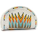 Beaded Coin Purse, Change Purse For Women, Zippered Change Pouch Wallet, Small Leather Pouch, designer key pouch (White Golden Pattern-2)