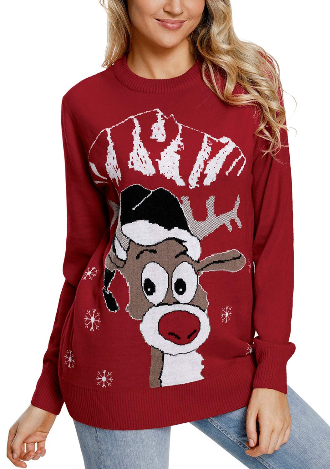 Vetinee Womens Ugly Christmas Cute Reindeer Long Sleeve Knit Pullover Sweater - Image 4