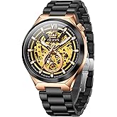 OLEVS Automatic Watch for Men Self-Winding Diamond Waterproof Stainless Steel Wrist Watches Tourbillon Skeleton Mechanical