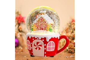 Bshine Christmas Snow Globe, 6.7" Gingerbread Man Lights Up Color Changing with Music Sparkling Christmas Glass Snow Globe, Battery Powered Xmas Indoor Decor Gift for Kid