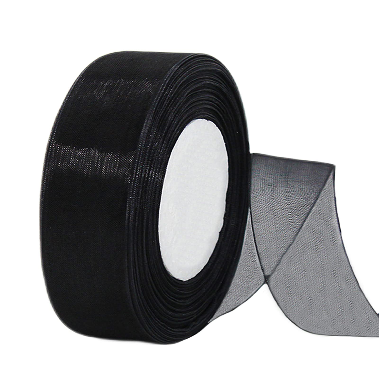 Sheer Wide Black Organza Chiffon 38mm Gift Wrap, 45m Clear Chiffon Hair Ribbon for Crafting, Wreath Bows, Halloween Decor