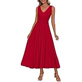 PRETTYGARDEN Summer Dresses for Women 2026 Spring Sleeveless V Neck Knit A Line Casual Midi Cocktail Wedding Guest Dress