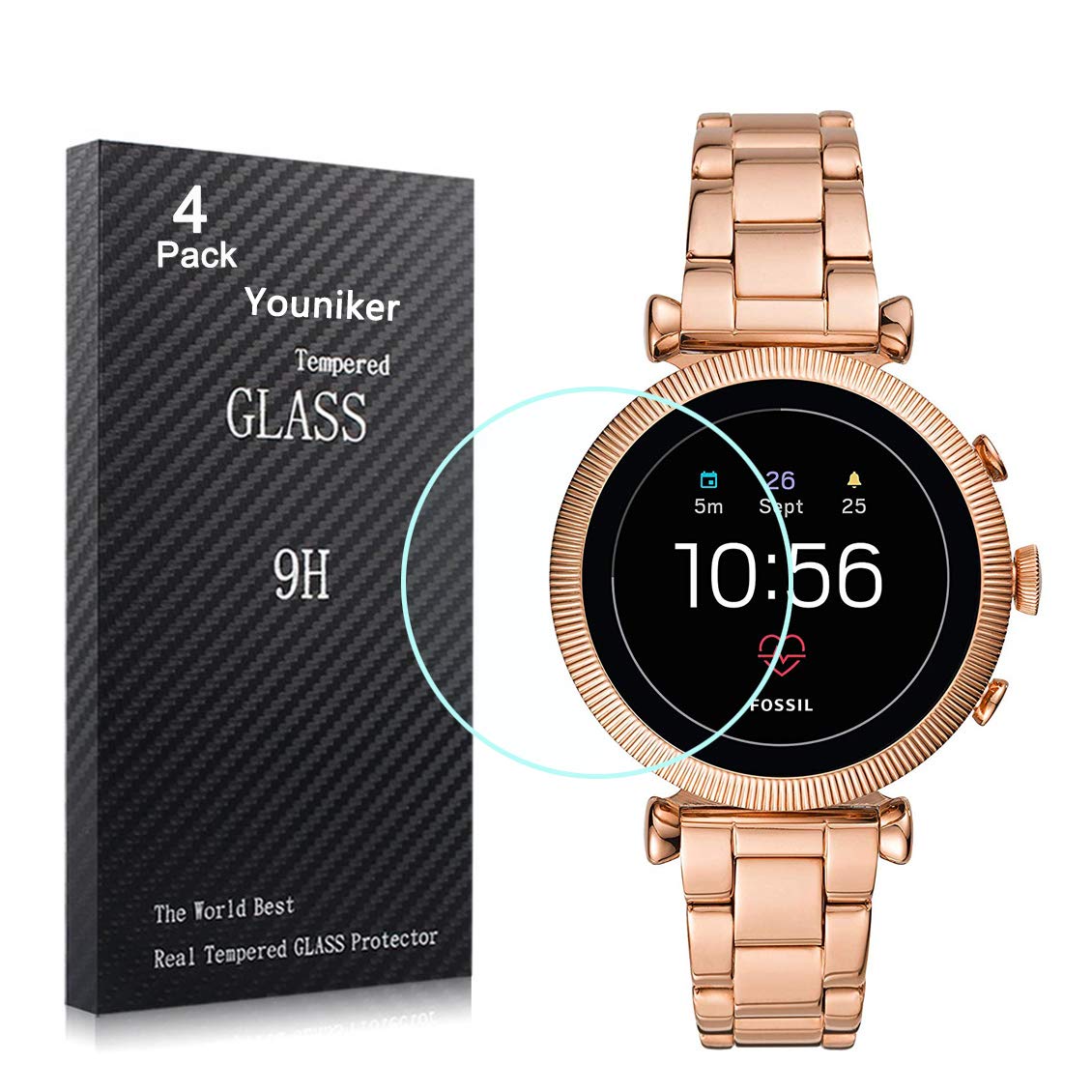 Youniker 4 Pack for Fossil Sloan HR Screen Protector Tempered Glass for Fossil Women's Gen 4 Sloan HR Smartwatch Screen Protectors Cover 9H 0.3MM Anti-Scratch Anti-Fingerprint Bubble Free