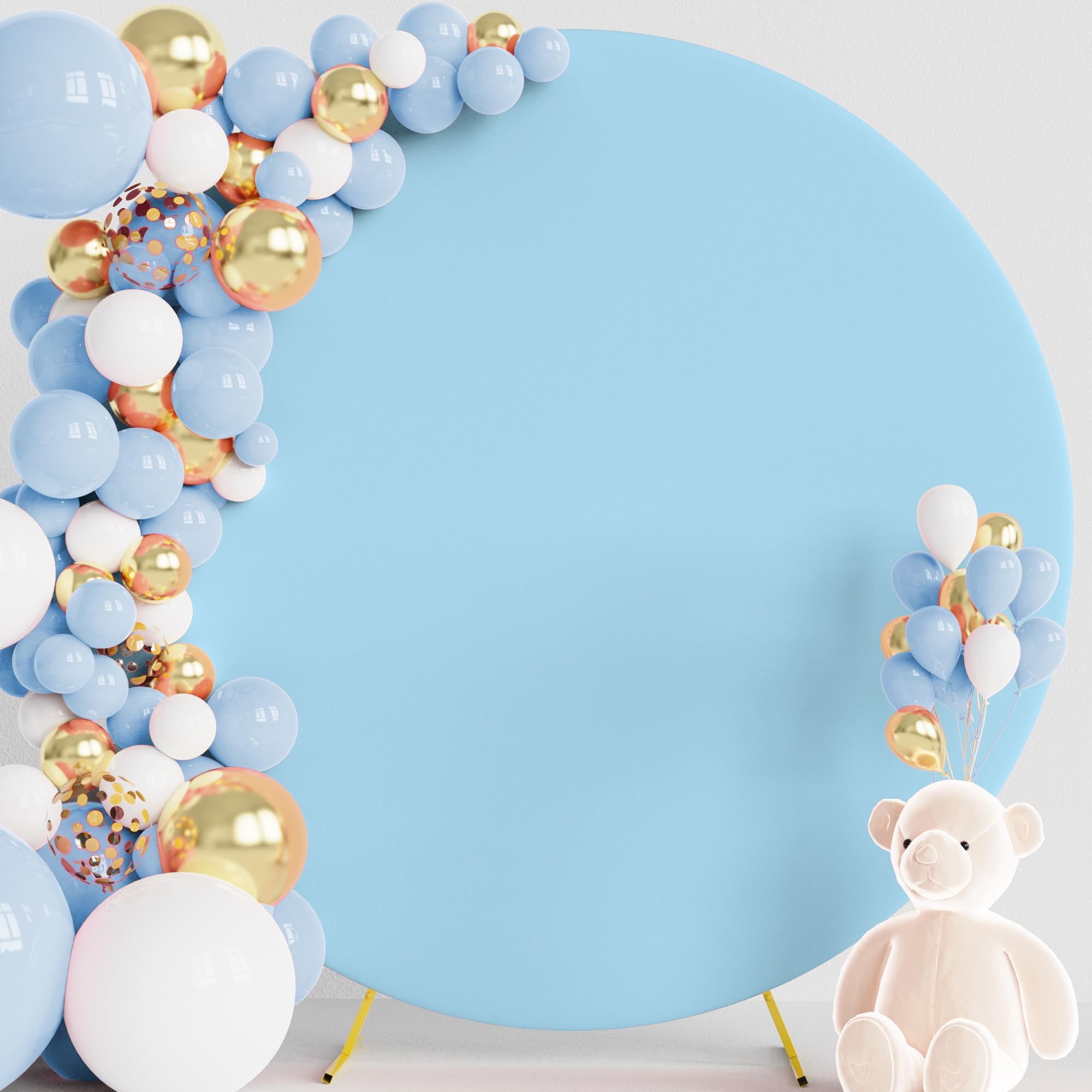 Photo 1 of Wokceer 7.2FT Round Backdrop Cover Round Arch Covers with Buckles Polyster Dusty Blue Circle Balloon Arch Cover for Wedding Birthday Party Ceremony Decor