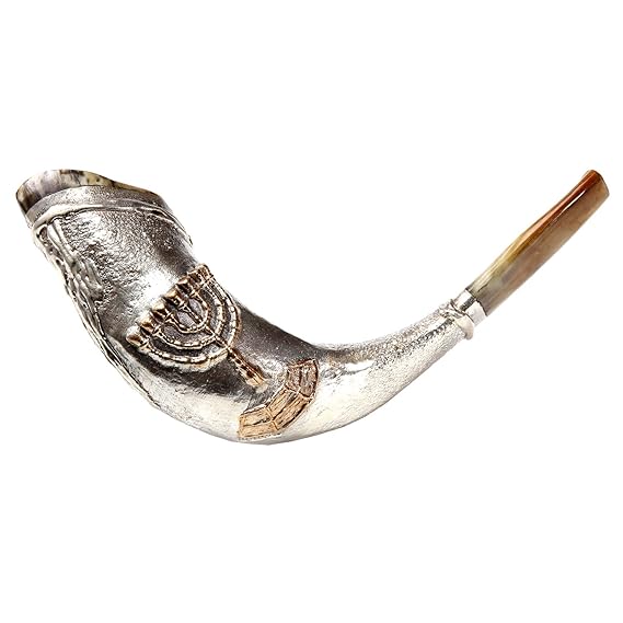 KOSHER ODORLESS STERLING SILVER SHOFAR Natural Rams Horn