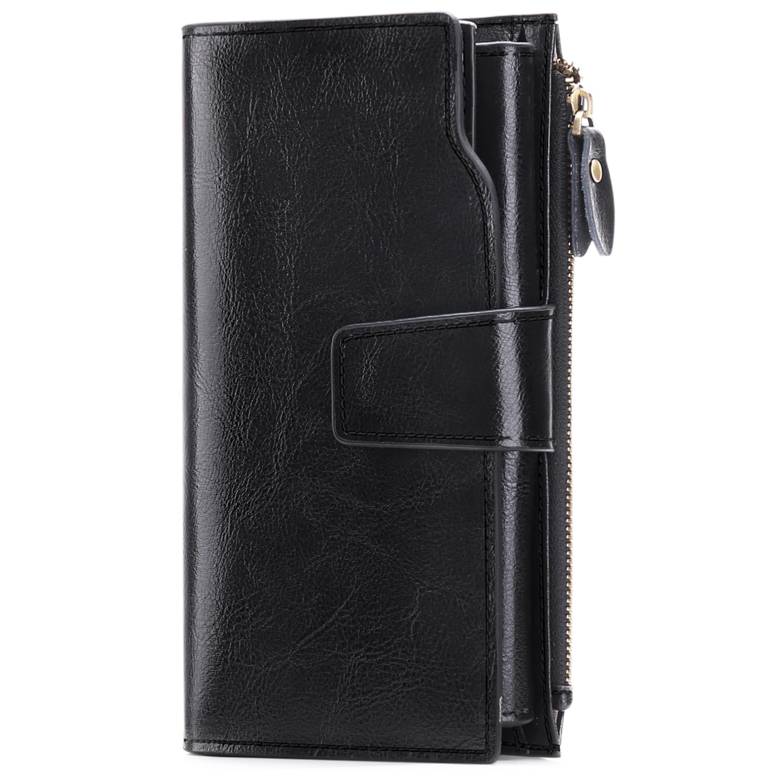 SENDEFN Ladies Purse,Large Capacity Genuine Leather Women's Wallet with Multiple Card Slots Black