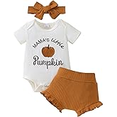 Tinypainter Halloween/Thanksgiving Baby Girl Outfit Pumpkin Romper+Ruffle Shorts Set+Headband Newborn Fall Clothes Clothing