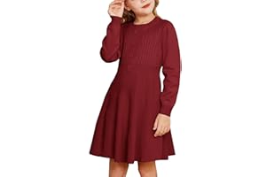 GRACE KARIN Girl Dress Long Sleeve Sweater Ruffle Button Front Knit Casual Fall Winter Dresses for Girls 5-12
