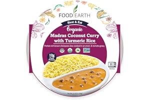 Food Earth Ready to Eat Indian Meal – Madras Coconut Curry with Turmeric Rice – Vegan, Gluten-Free, Organic, Plant-Based – Microwavable Entree – 10.58 oz Each – Pack of 6