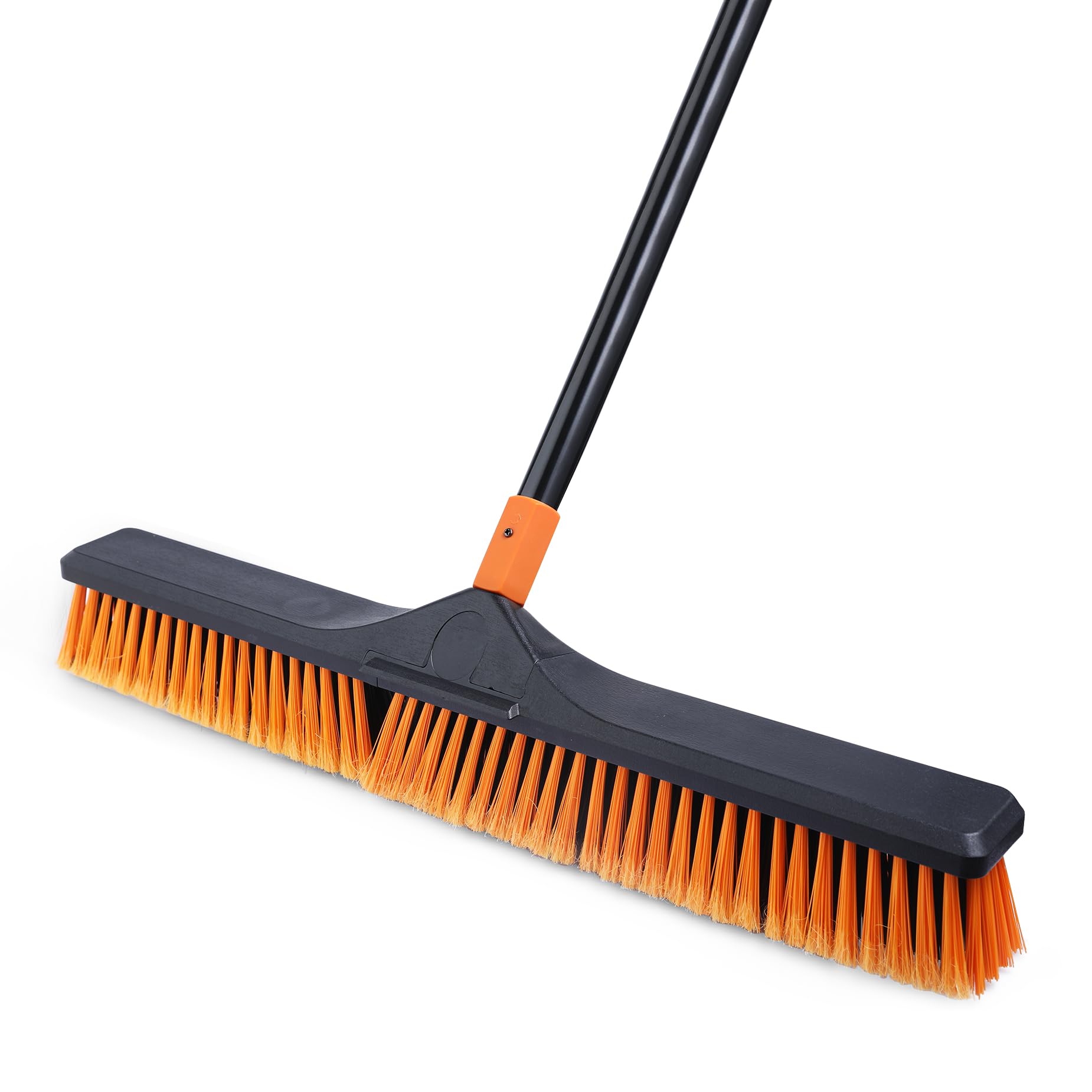 24”Push Broom Brush for Floor Cleaning with 65” Long Handle and Stiff Bristles, Heavy Duty Brush for Shop, Deck, Garage, Concrete,Indoor and Outdoor Broom,Orange