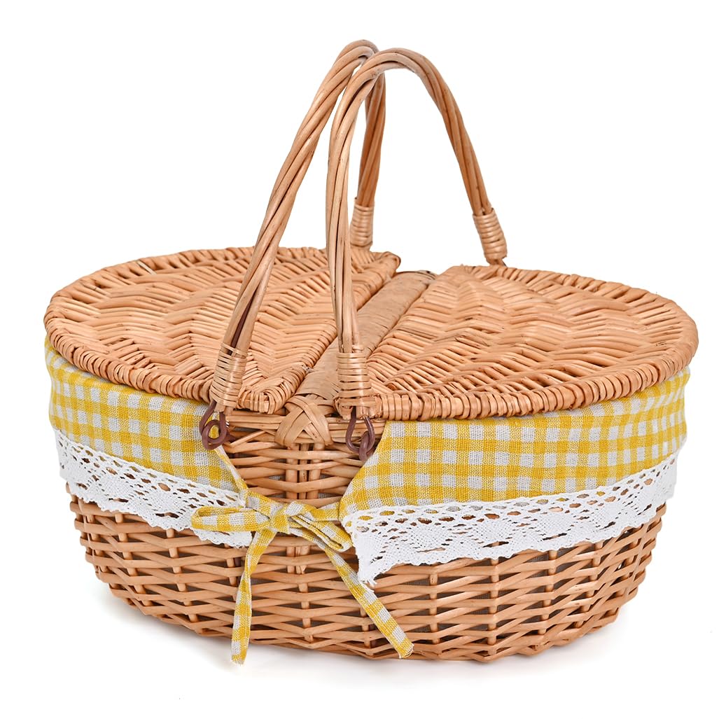 Large 15.4" Wicker Picnic Basket with Removable