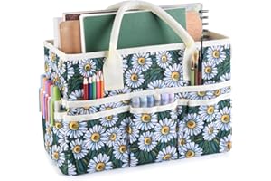 E-WEICHEN Craft Organizer Tote Bag Art Storage Caddy with Multiple Pockets Storage Containers for Art,Craft,and Office Supplies Storage Daisy