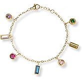 Melhill Gold Plated Charm Bracelet Colorful Cubic Zirconia Adjustable Dainty Delicate Elegant Boho Statement Jewelry for Women