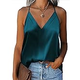Zeagoo Womens Silk Satin Tank Tops V Neck Sleeveless Camisole Cami Spaghetti Straps Blouse Summer Loose Racerback Shirt