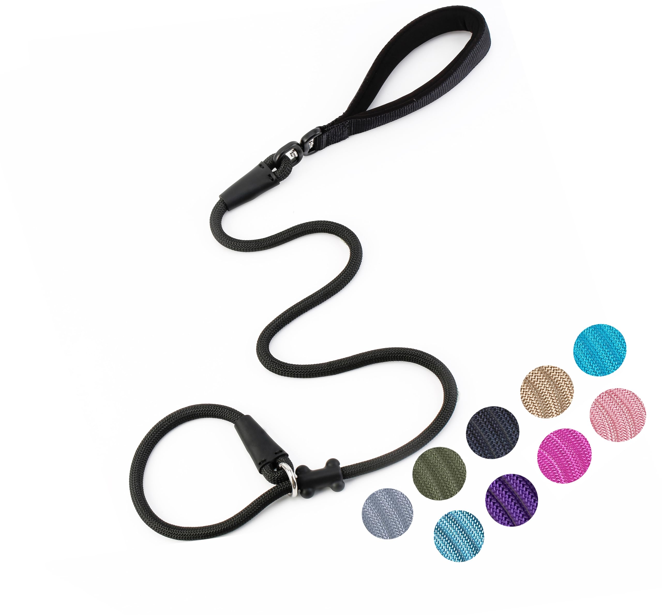 Slip Lead Dog Leash Strong Nylon Rope Leash with Comfortable Handles and Walking Training Lead for Small Medium Large Dogs (Black, 1/2"×4ft) — image 1