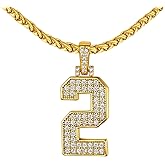 FindChic Bling Number Necklace Baseball Chain 14K Gold Plated Sports Football Pendant Hip Hop Cubic Zirconia Iced Custom Name Personalized Jewelry for Men Boys, Tennis Chain 18'' to 30'' + Gift Box