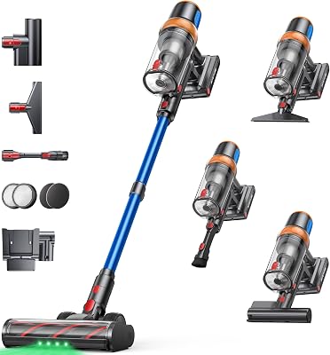 Aspirador sem fios 600W/50KPA, aspirador vertical de palanca 65 Mins autonomy com colchões, ecrã tátil, carregamento na parede, cabeça anti-emaranhado com LED, adequado para pisos/sofás/animais de estimação