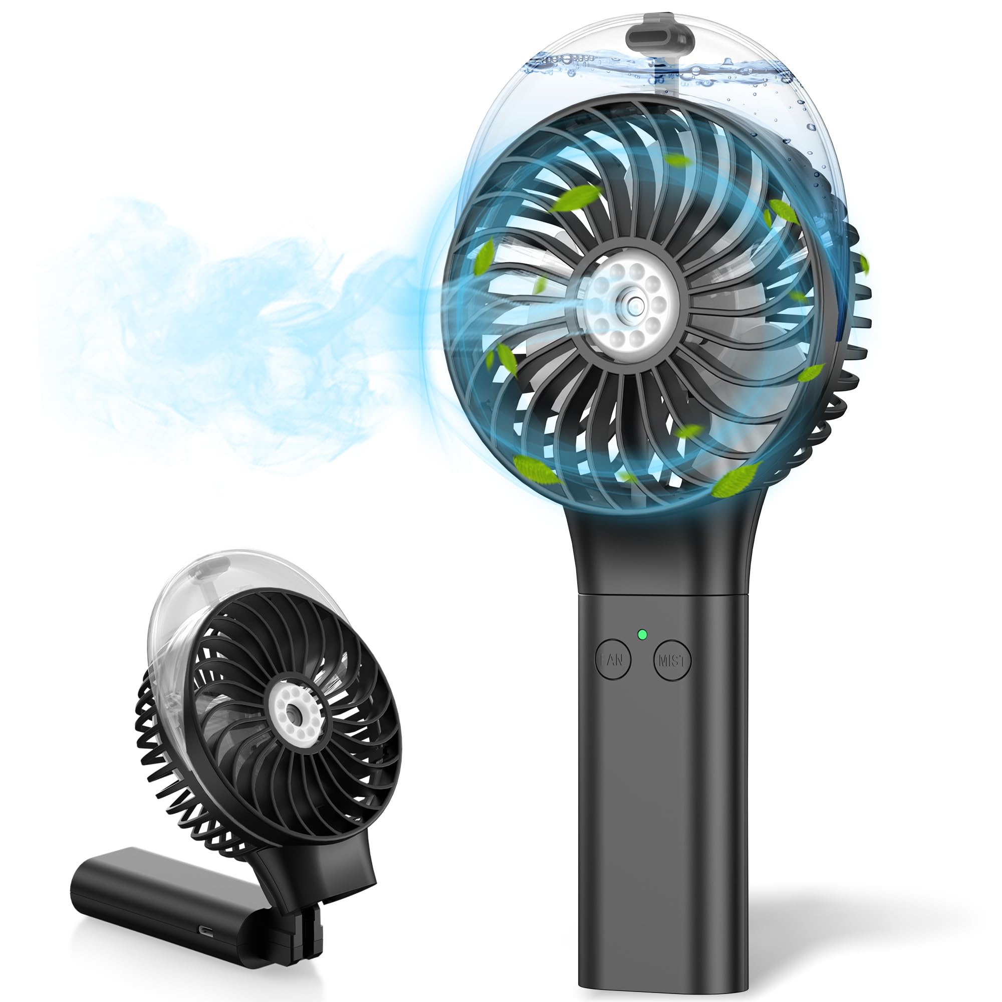Photo 1 of MORECORE Portable Misting Fan, 180° Foldable Handheld Personal Fan with Mist Spray, 3 Adjustable Wind Speeds, USB Rechargeable for Travel Outdoors Makeup Camping Home Office (Black)