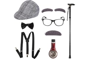 Antbutler Old Man Costume Accessories for Men Kids, 100 Year Old Costume Boys Grandpa Costume with Hat Mustache Glasses Set