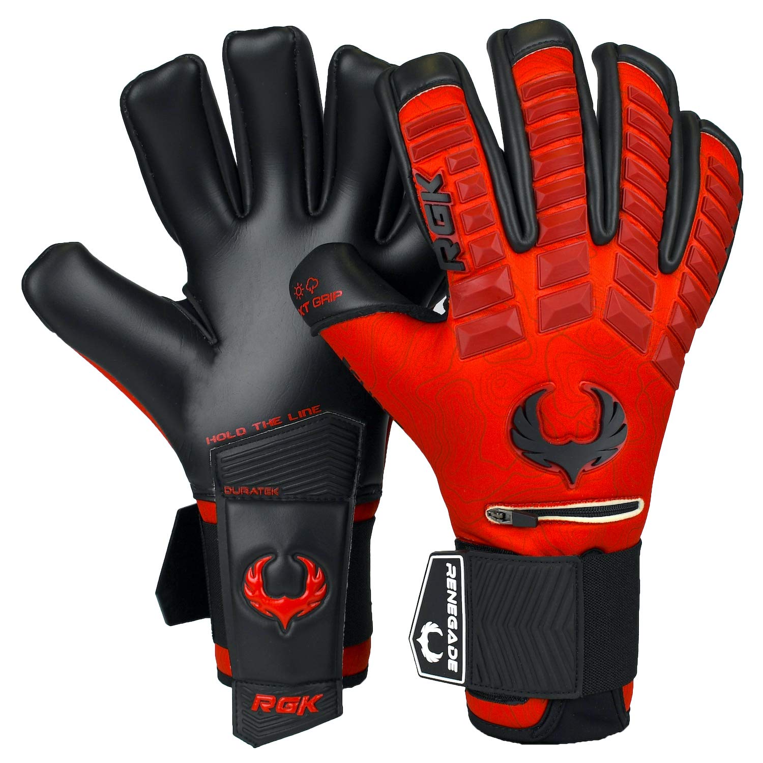 Renegade GK Eclipse Diablo Professional Goalie Gloves with Pro Fingersaves | 4mm EXT Contact Grip | Red & Black Football Goalkeeper Gloves (Size 6, Youth, Junior, Neg. Cut, Level 5) — image 1