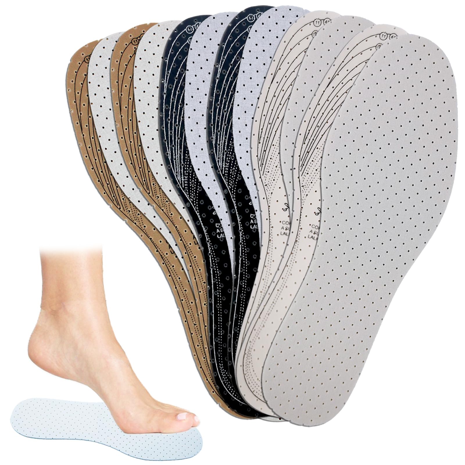 Photo 1 of 6 Pairs Unisex Breathable Shoe Insoles Inserts Double Layer Latex Foam Perforated Insole Cushioning Walking Comfort Replaceable Insoles for Men 5-11 Woman 2-8(Black, White, Brown)