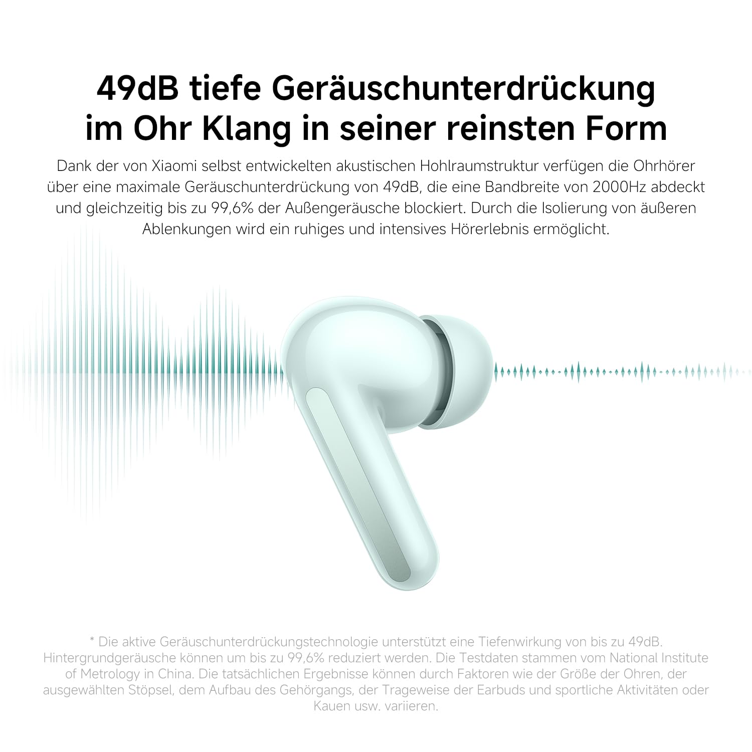 XIAOMI Redmi Buds 6 – Kabellose Bluetooth-In-Ear-Kopfhörer, Dual-Treiber, immersiver Sound, 49 dB aktive Geräuschunterdrückung, bis zu 10h+42h Akkulaufzeit, IP54, Weiß 2