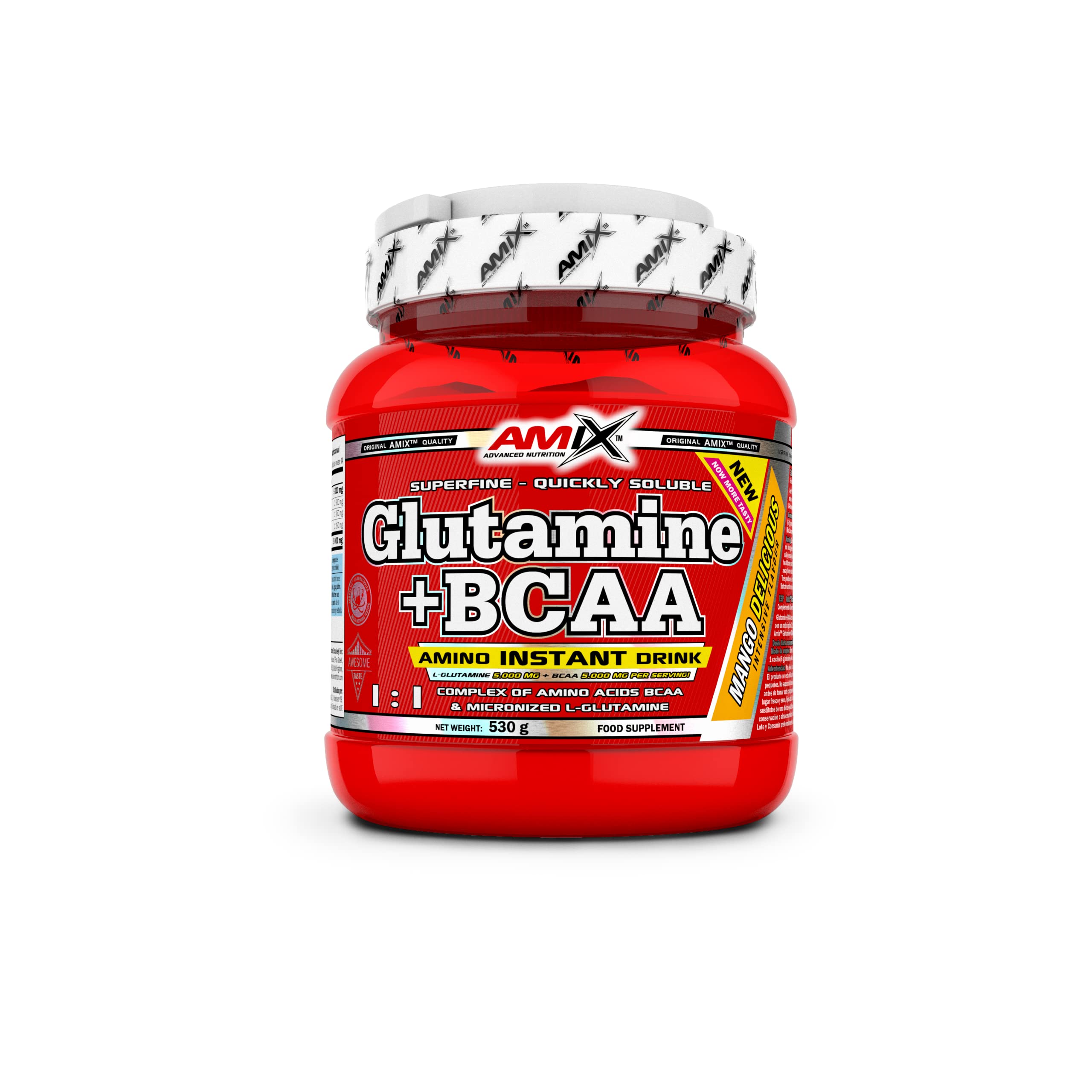 AMIX - BCAA Glutamine - 530 Grams - Glutamine Powder Food Supplement - Reduces Muscle Catabolism - Ideal for Athletes - Mango Flavor - Branched-Chain Amino Acids