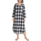 Latuza Women's Plaid Flannel Nightgown Warm Cotton Midi Nightgown