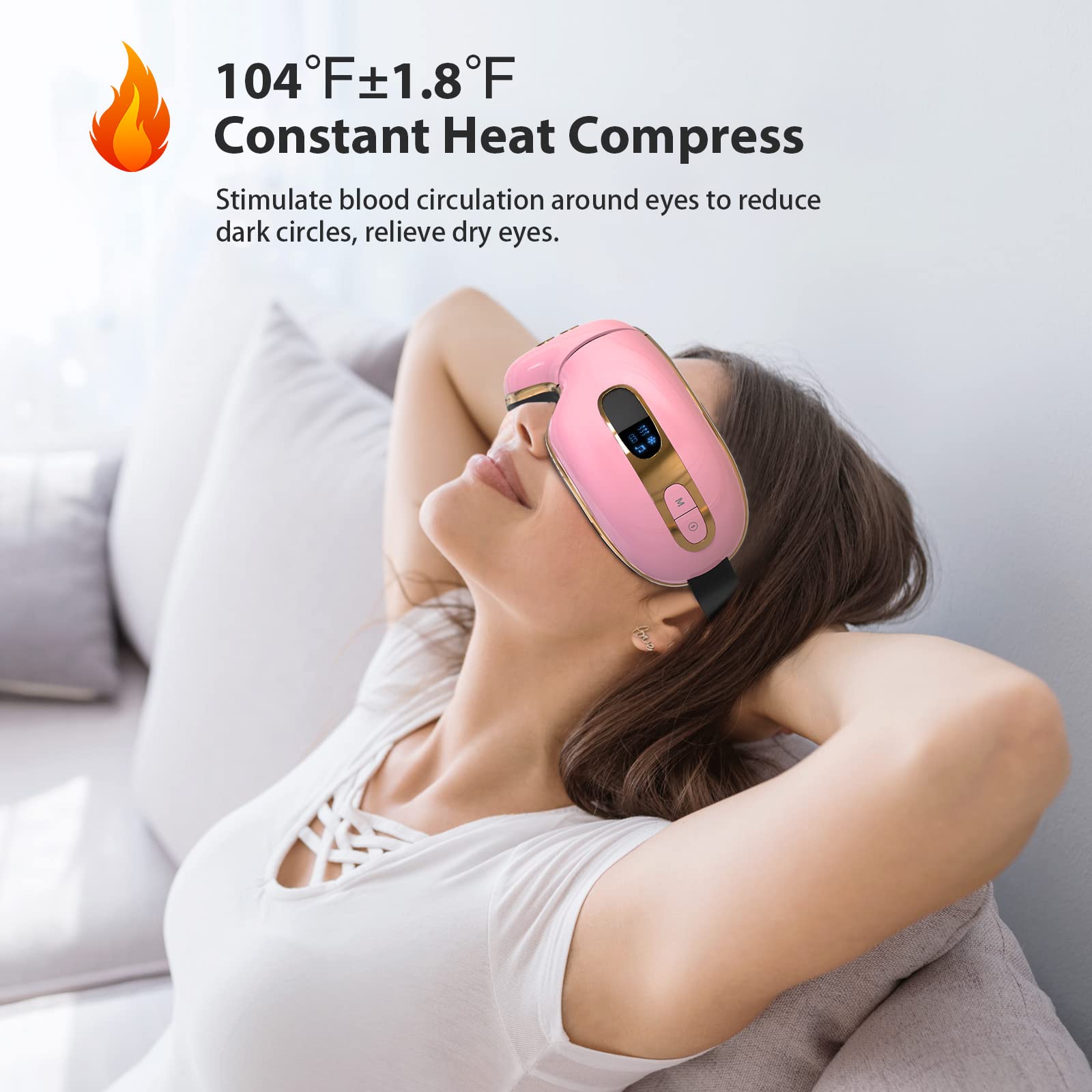 Fmlave Eye Massager with Heat and Cooling for Migraines, Dry Eyes, Dark Circles, Rechargeable Heated Eye Mask Massager Improve Sleeping - Gifts for Women and Men (Pink)