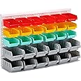 RIVTUN Colorful Garage Organizer Bins, 30PCS Wall Mounted Storage Small Parts Bins With White Pegboard to Store Nuts,Bolts, Screws, Nails (Colorful)