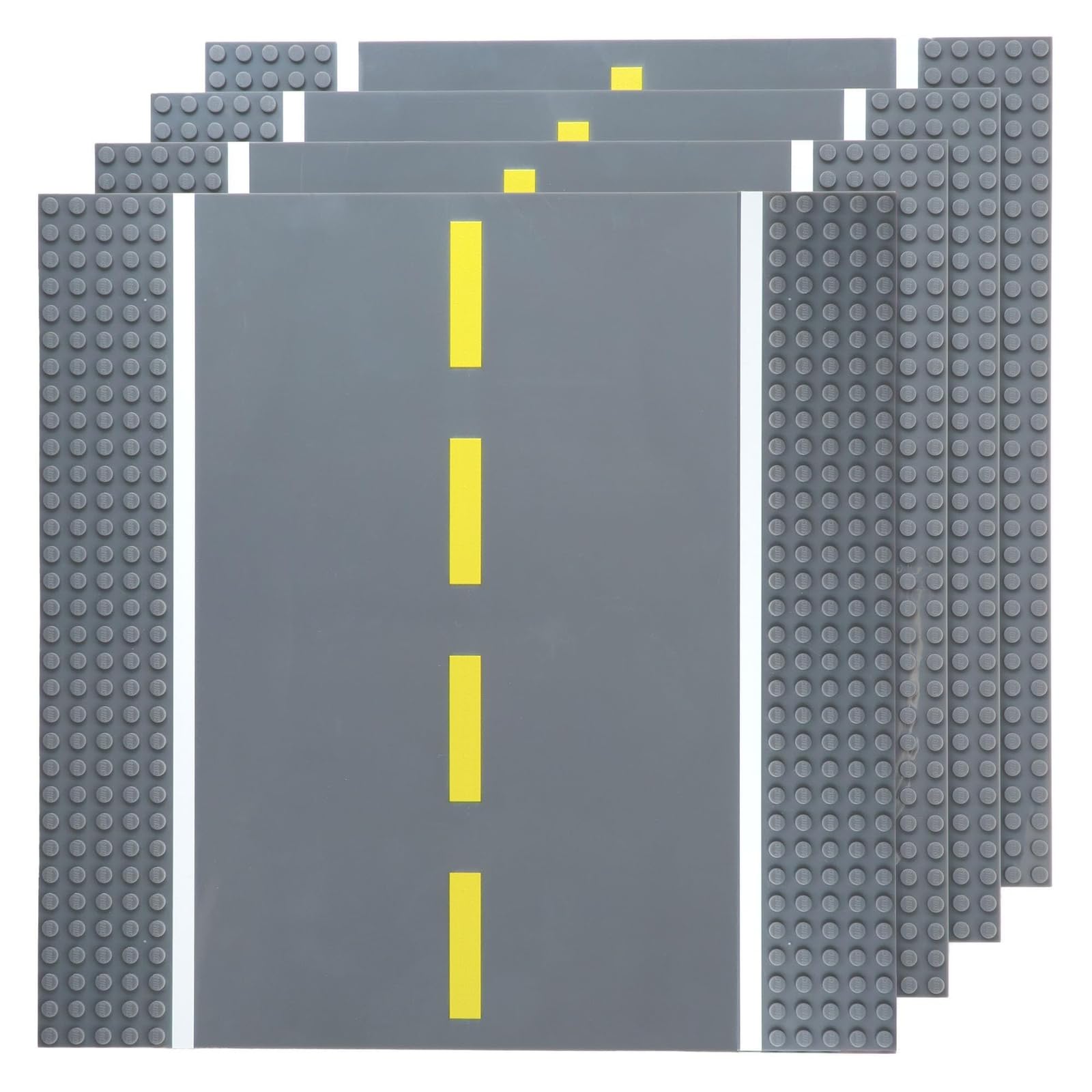 Photo 1 of Strictly Briks Road Baseplates for Building Bricks - Compatible with Lego & Major Brands - 10 x 10 in, Gray, 4-Pack Straight - Stackable Street Building Blocks & Race Track