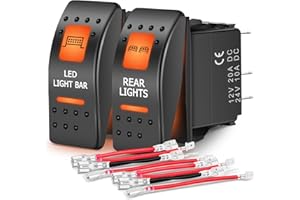 Nilight 2 Pack UTV Rear Lights Switch Led Light Bar On Off 5 PIN SPST Switches with Orange Backlit 12V 24V Toggle Jumper Wire