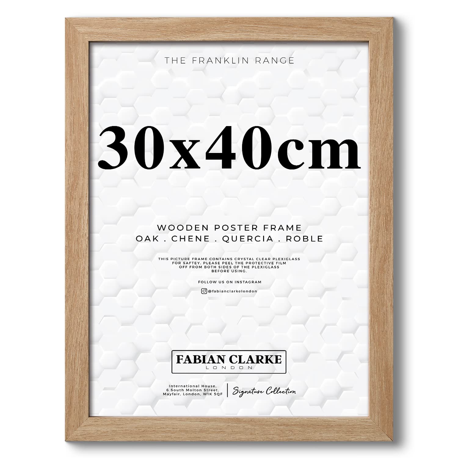 Fabian Clarke London® 30x40cm Modern Oak Wooden Picture Photo Frame Ideal for Prints and Posters Hang Portrait or Landscape