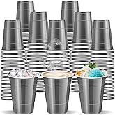 cssopenss 120 pcs 16 oz grey plastic cups Happy New Year plastic Disposable Cups grey Party Cups for drinking Tastings served Snacks Barbecues Picnics