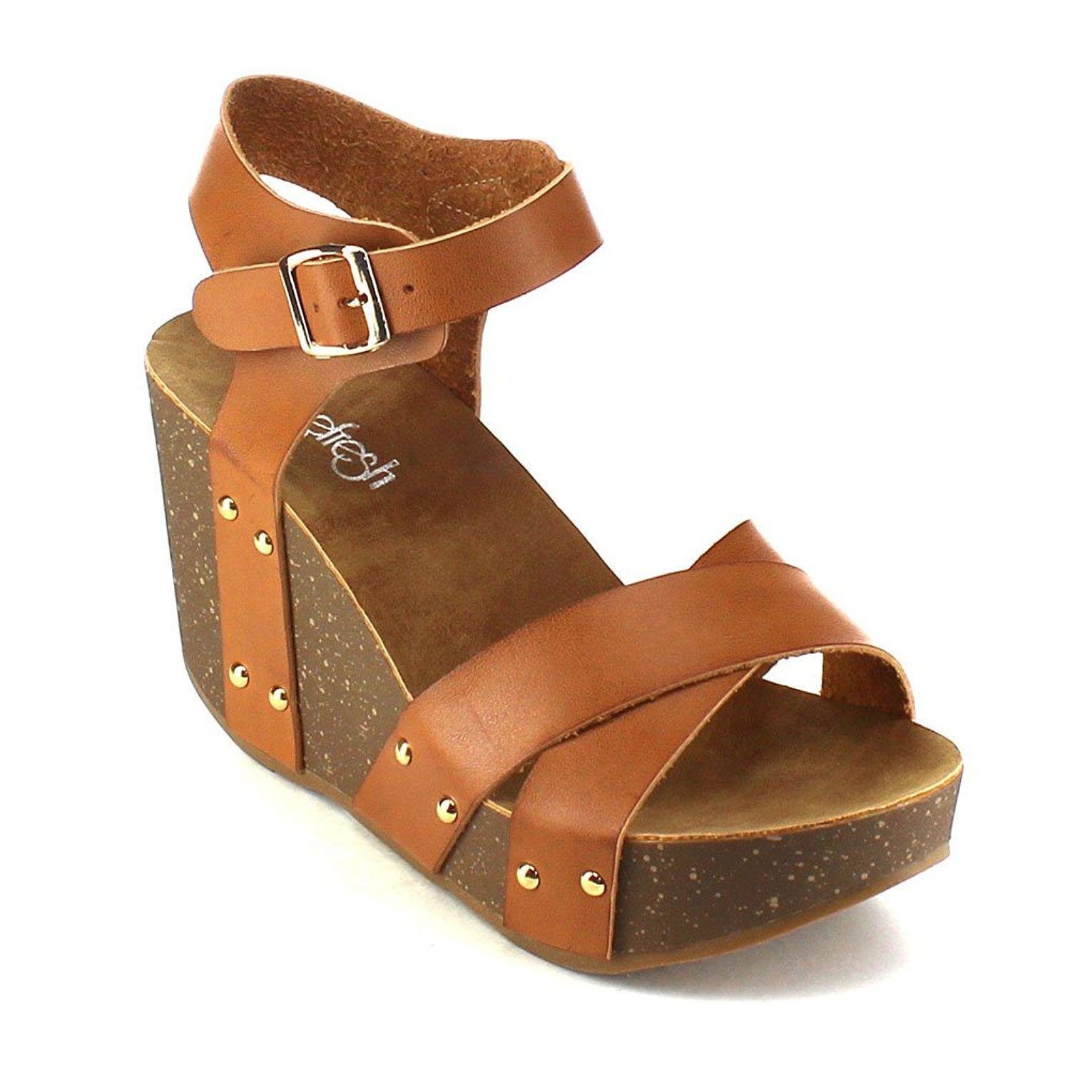 Women's Wedge Ankle Strap Sandals Comfort Thick Cork Board Criss Cross  Strap Platform Sandal Champagne 6.5 on Galleon Philippines