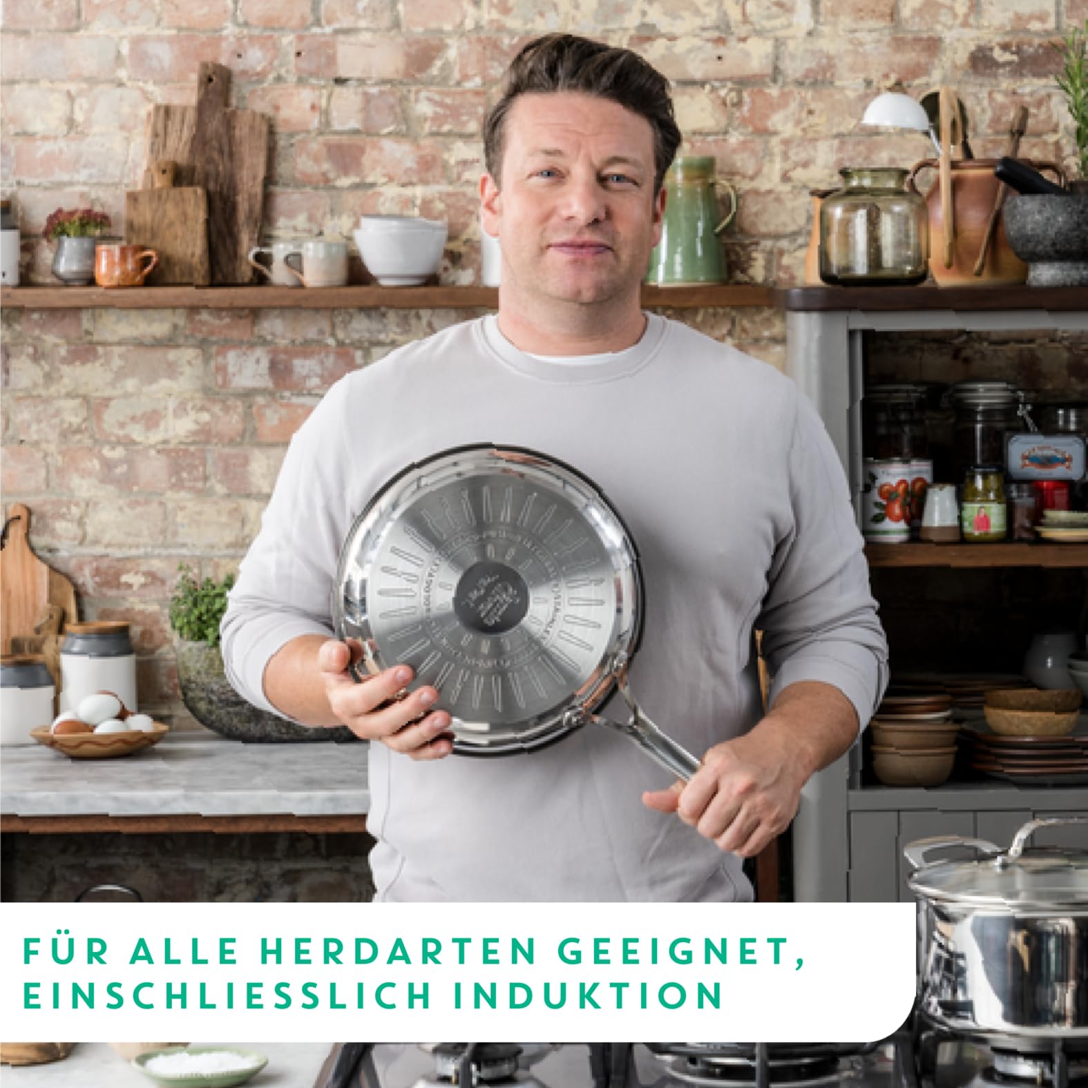 Tefal Jamie Oliver Cook's Direct On Bratpfanne 28 cm, Edelstahlpfanne Induktion, Titanium-Antihaftbeschichtung, Thermo-Signal, backofenfest, Edelstahl, genieteter Griff, E3040644 5