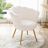 chairus Faux Fur Accent Chair, Upholstered Vanity Chair with Shell Back & Gold Metal Legs, Modern Small Armchair Side Chair G