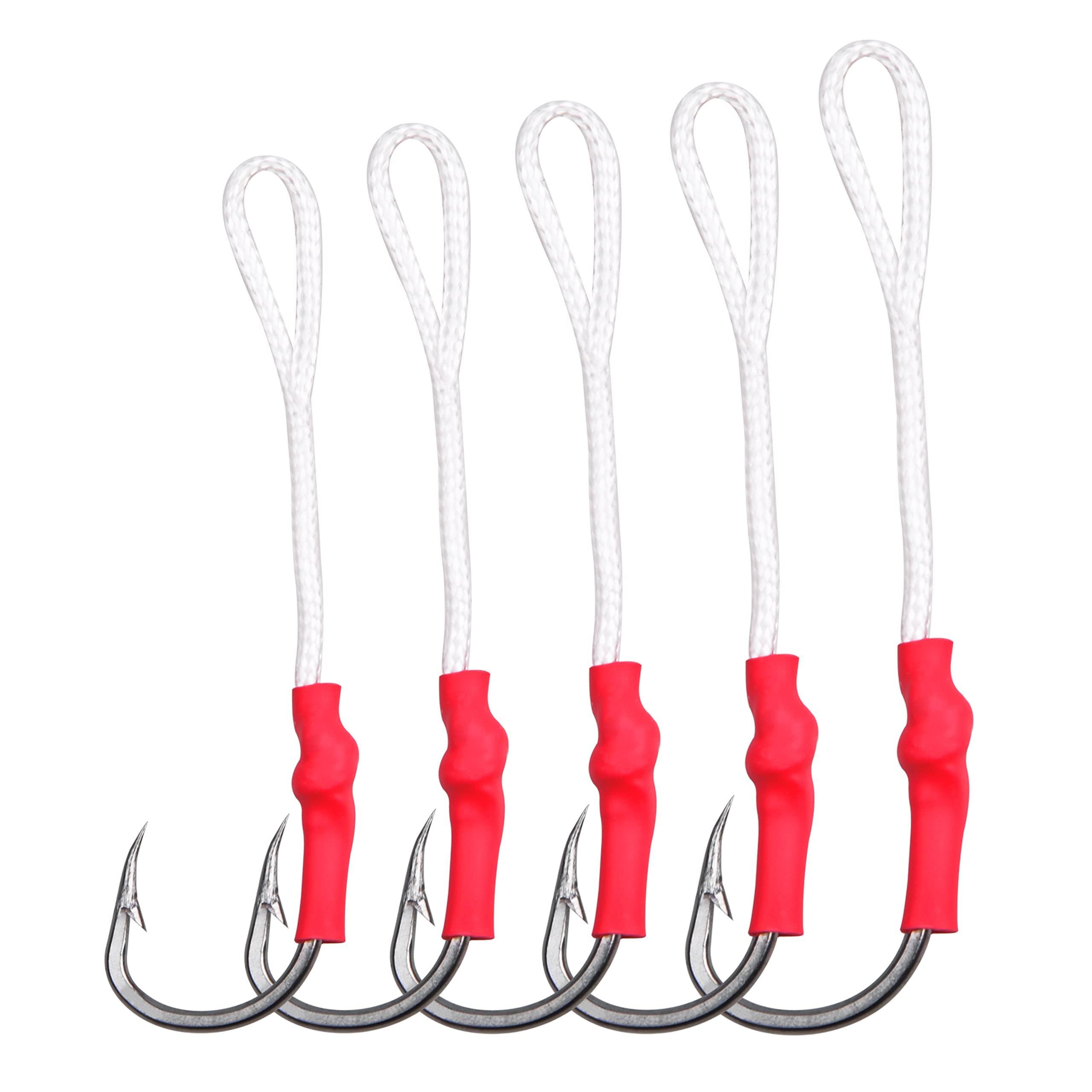Assist Fishing Hooks with PE Braid Line for Jigging,50pcs Live Bait Stainless Steel Jigging Assist Hooks Vertical Butterfly Jig Hooks Slow Pitch Fishing Hook (10/0_50pcs)