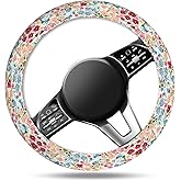 ASJHFDIR Car Steering Wheel Cover, Universal 15 Inch Non-Slip Breathable Neoprene Elastic Steering Wheel Protector, Cute Car Accessories for Women Men Fit Auto, Suvs Luxury Boho Flowers