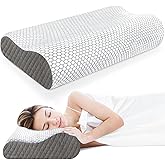 CloudBliss Memory Foam Pillow, Ergonomic Neck Contour Cervical Pillow for Back and Shoulder Pain, Orthopedic Pillow for Neck Pain Relief, for Sleeping Side, Back, Stomach Sleepers - Grey, Standard