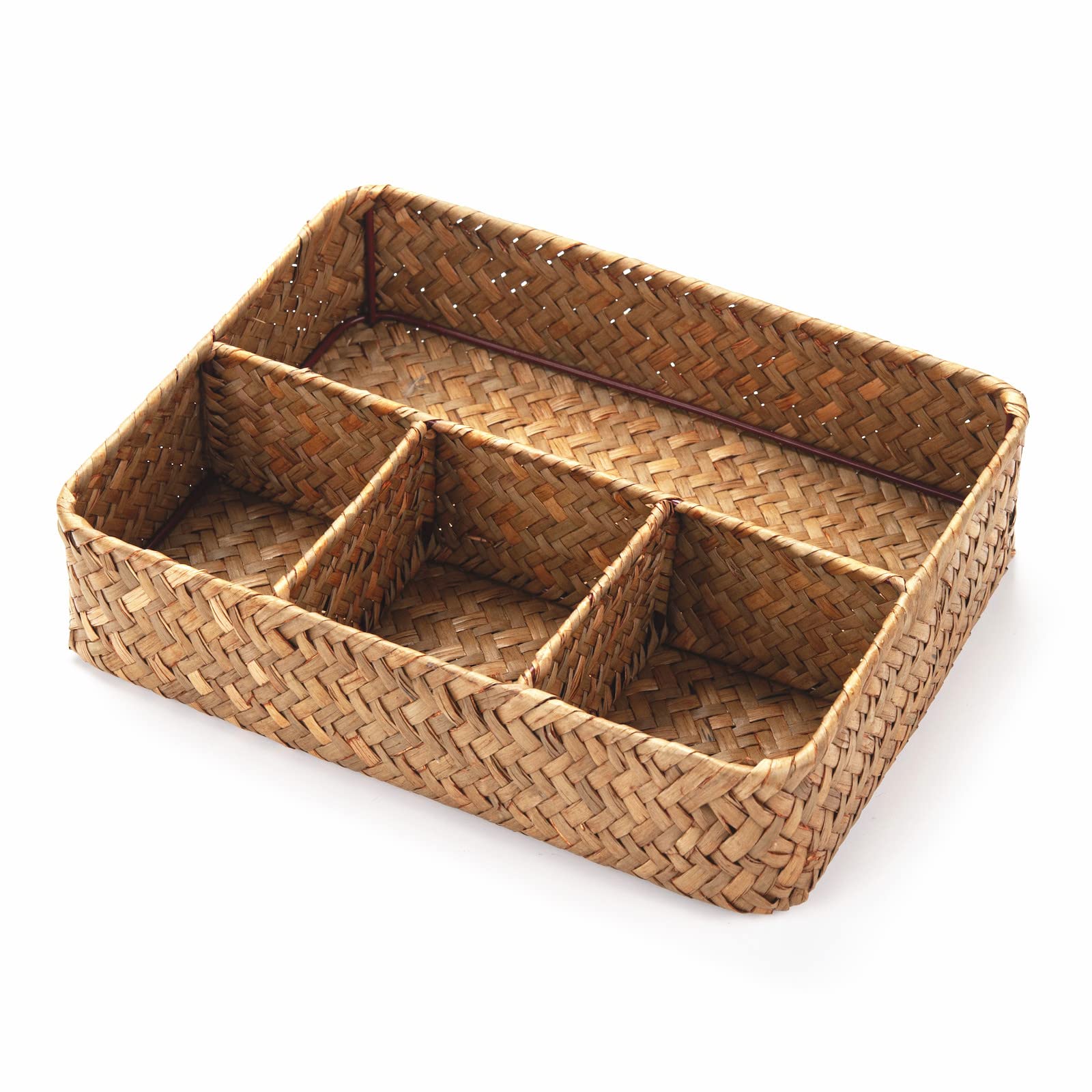 YANGQIHOME Tea Bag/Sugar Packet Holder, Coffee Station Condiment Organizer, Seagrass Storage Basket, Wicker Rattan Divided Basket Organizer for Drawer/Shelf/Countertop