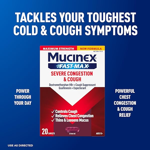 MUCINEX FAST-MAX SEVERE CONGESTION & COUGH MEDICINE FOR ADULTS, COUGH & BOTHERSOME MUCUS RELIEF WITH DEXTROMETHORPHAN HBR & GUAIFENESIN, COUGH SUPPRESSANT & EXPECTORANT MEDICINE, 20 COUNT