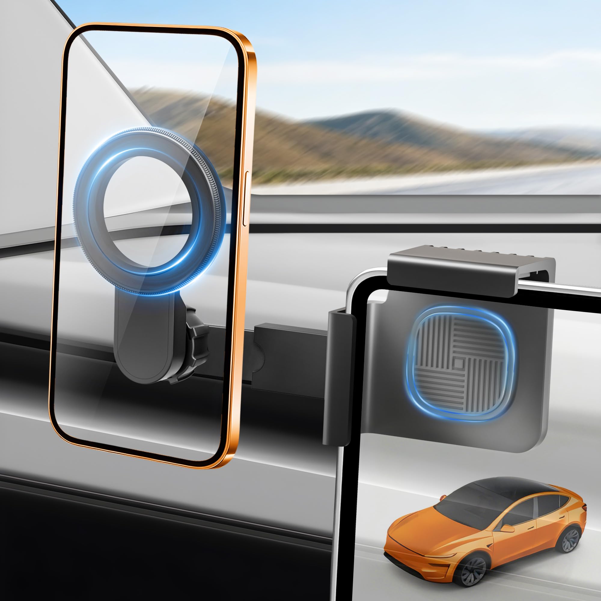 Photo 1 of QINQINTU for Tesla Phone Mount?Strongest Magnet Power? for Tesla Model Y & Model 3 Accessories Magsafe Car Mount Magnetic Phone Holder Compatible with iPhone 17 16 15 14 13 Plus Pro Max Series Black
