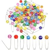 Hocansen 30 PCS Safety Pin 53mm/2.1in Baby Diaper Pins for Cloth Plastic Head Baby Pins for Diapers Stainless Steel Cloth Pins with Locking Closures Nappy Pin for Crafts（DT/Colour Smile）