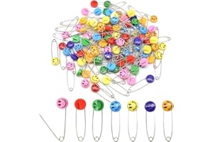 Hocansen 30 PCS Safety Pins 53mm/2.1in Baby Diaper Pins for Cloth, Plastic Head, Stainless Steel with Locking Closures - Nappy Pins for Diapers & Crafts (DT/Colour Smile)