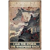 Wolf Metal Tin Sign I Am The Storm She Whispered Back Funny Poster Cafe Living Room Kitchen Bathroom Home Art Wall Decor Plaque