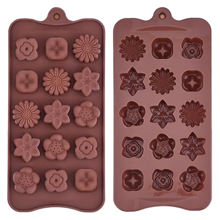 Silikon Schokoladenform Blumenförmig Backförmchen Süßigkeit Muster Jelly Ice Behälter für Handgemachte DIY, Kaffee, 2 Stück