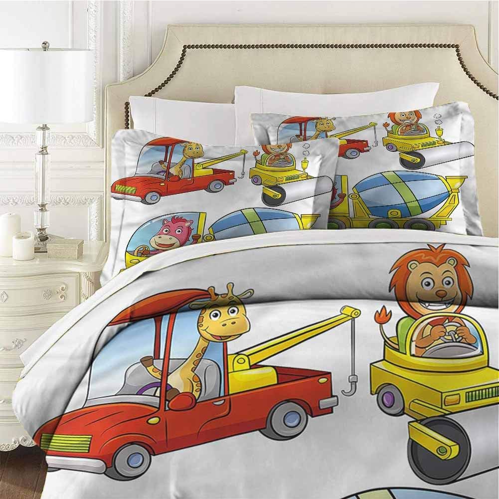 Boys Room Bedding 3-Piece Twin Bed Sheets Set,Comforter Set Bed Microfiber Duvet Cover Set Construction Vehicles Soft Comfy Breathable Fade